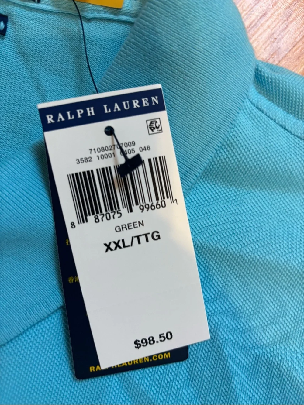 Polo by Ralph Lauren Men’s Classic fit Polo Shirt in Aqua nwt size xxl